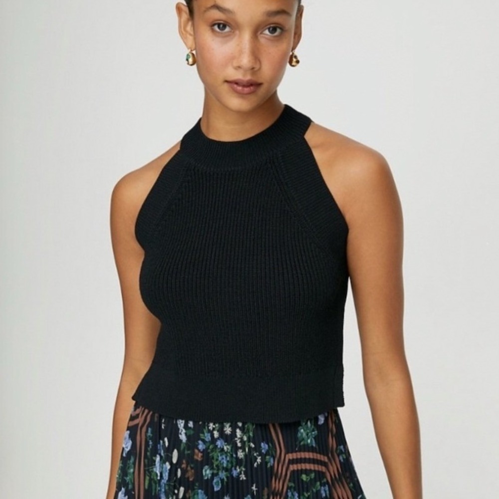 Wilfred Aritzia Black Ribbed Knit Halter Tank Top High Neck XS